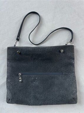 Vintage Due Fratelli Rare Ostrich Gray Suede Fold Over Clutch Made in Canada